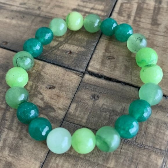 goddess zodiac Jewelry - 8mm Mixed Green Jade Stretch Bead Bracelet
